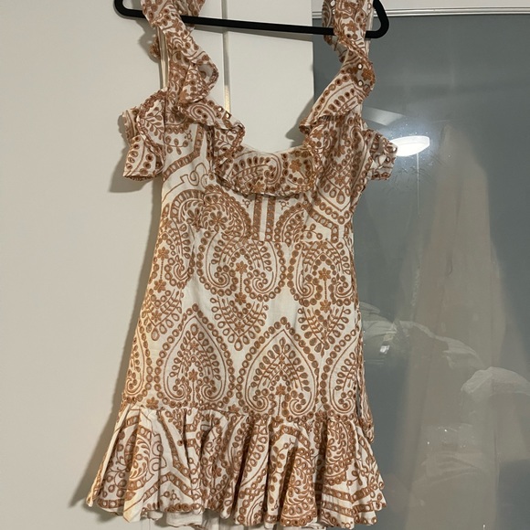 Brand new! sold out! Bardot broderie flippy hem mini dress in taupe - Picture 4 of 7